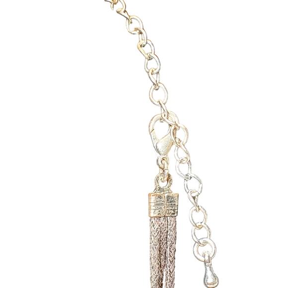 Retro Chunky Hammered Pendant Silver & Copper Tone Necklace Mesh Chain 16" - Picture 2 of 4